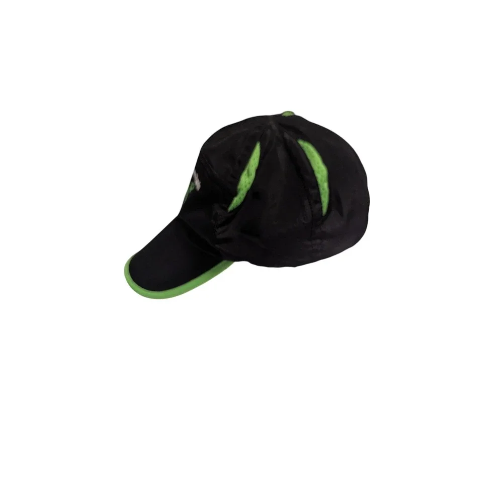 Racetrackers Running Cap Hat Raccoon Zipper Pocket‎ Once Again Black Neon Green